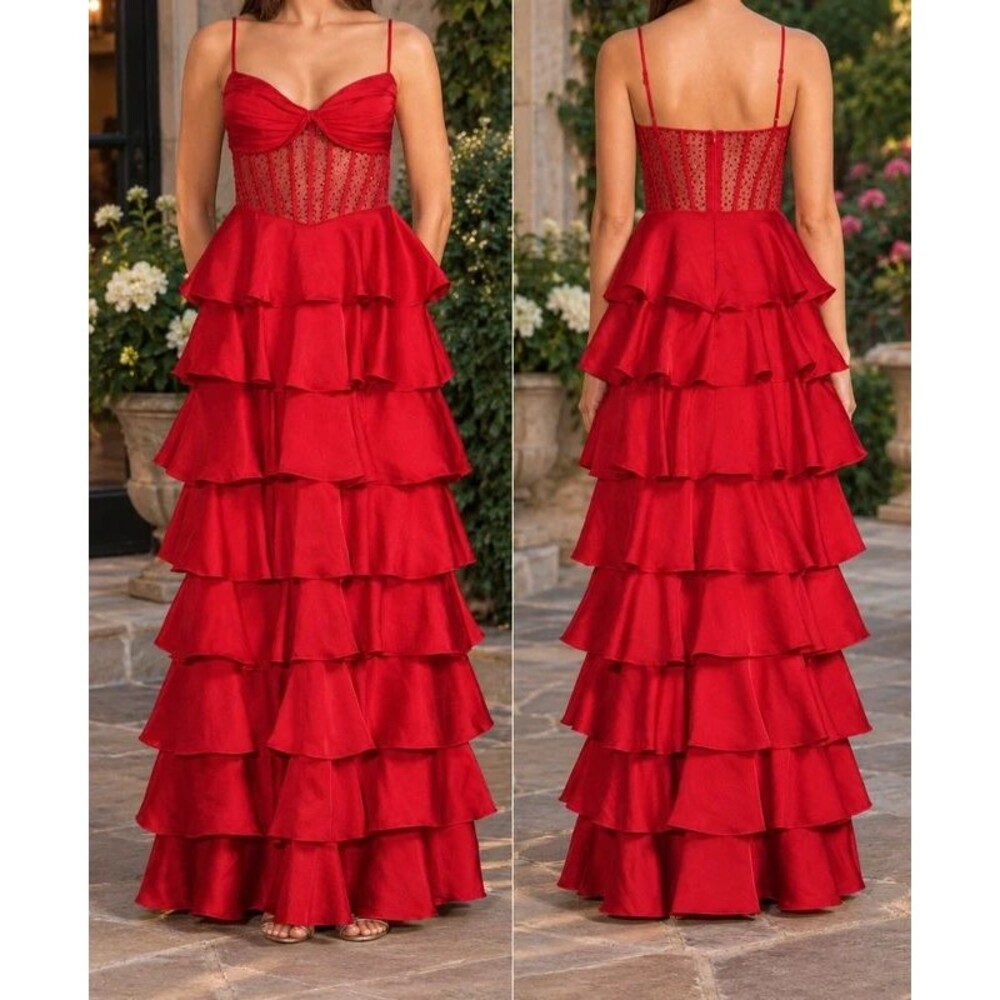 B.Darlin Size 5-6 Satin Tiered Long Dress NWT